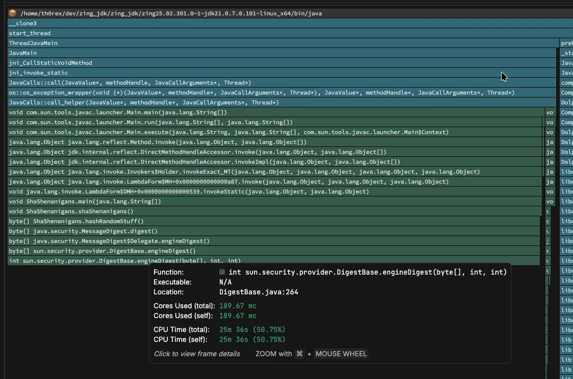 Java demo application running in Zing being profiled