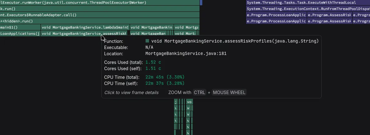 CPU time being shown as "cores" in flamegraph tooltip