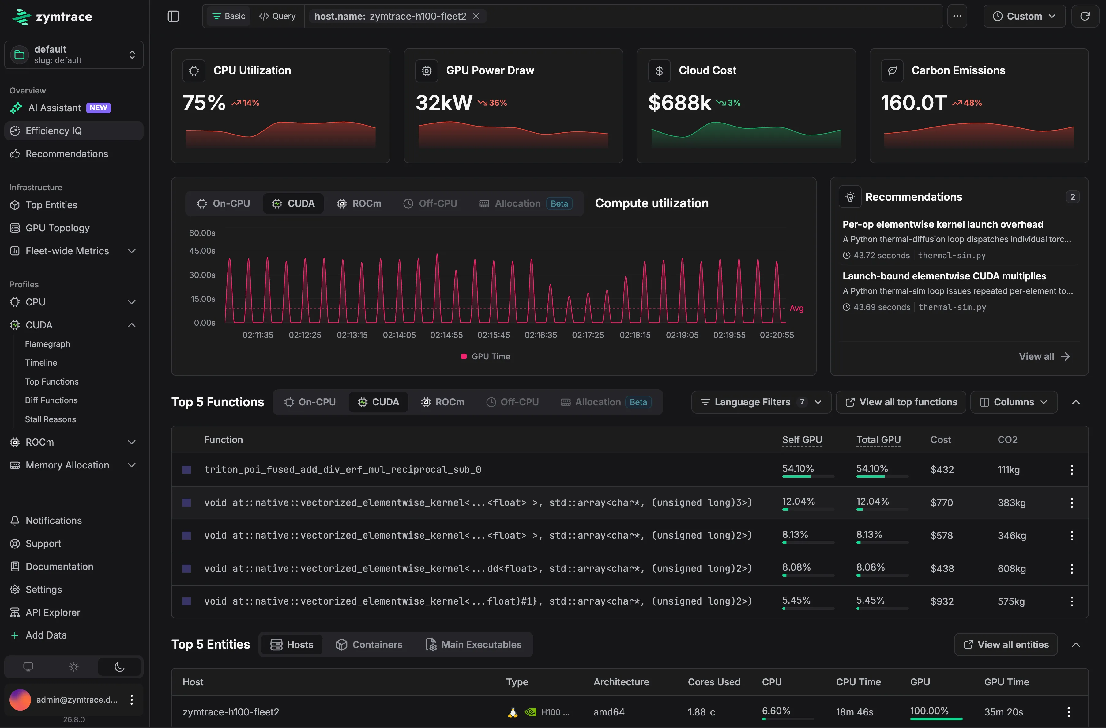 Zymtrace dashboard
