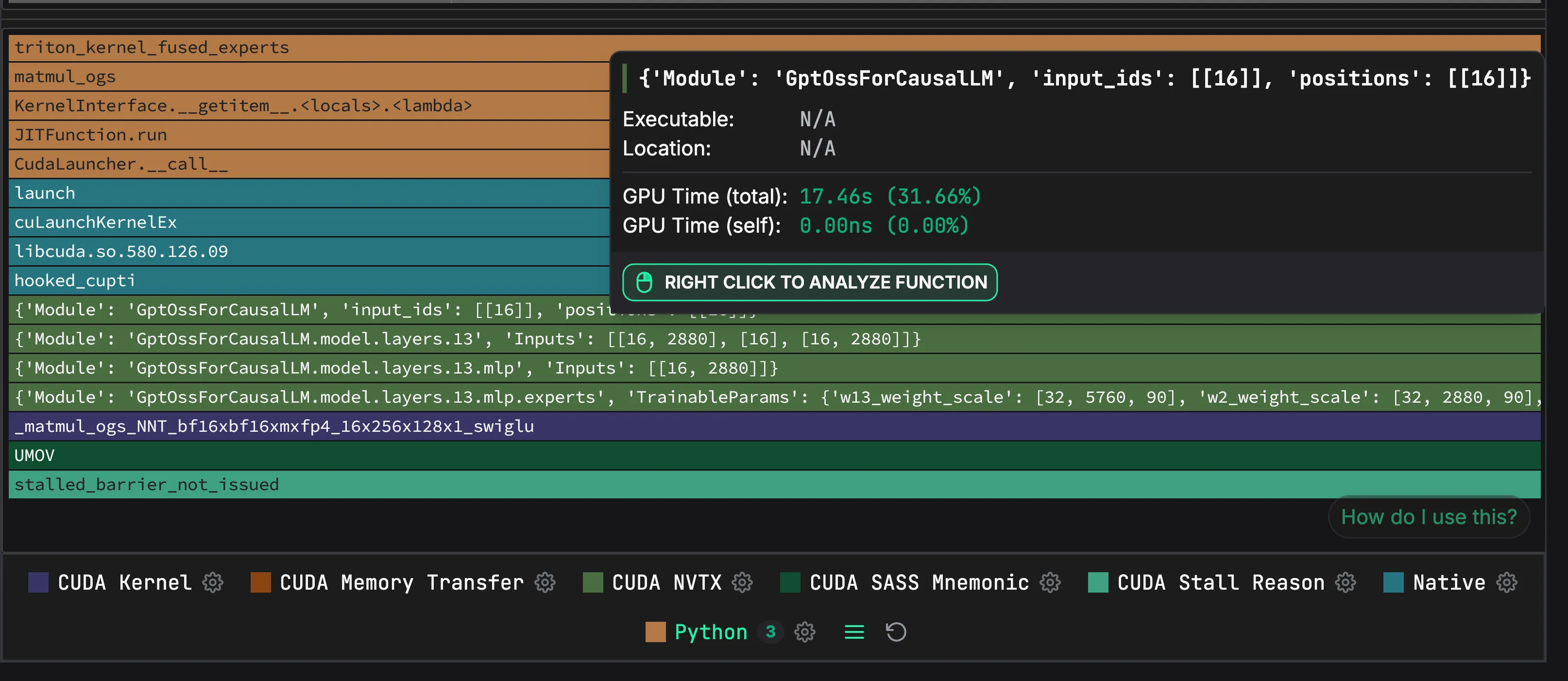 Zoomed-in view of NVTX annotations in the Zymtrace flamegraph